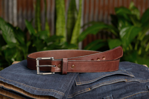 The Eastwood: Men's Brown Stitched Leather Belt Max Thick 1.50" - Amish Made Belts