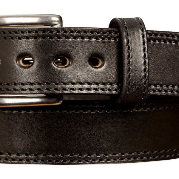 専用　フミカウチダ　COW LEATHER DOUBLE BUCKLE BELT Men's Black Stitched Leather Belt Max Thick - The Eastwood