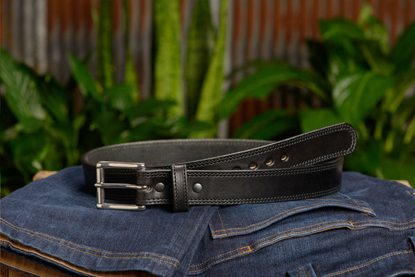 SPECIAL OFFER The Eastwood: Black Double Stitched Max Thick 1.50" - Amish Made Belts