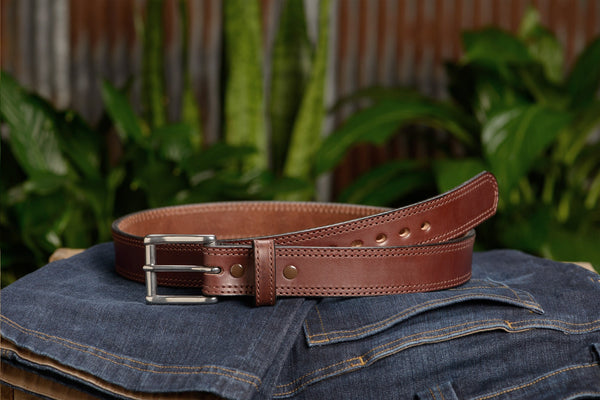 SPECIAL OFFER The Eastwood: Brown Double Stitched Max Thick 1.50" - Amish Made Belts