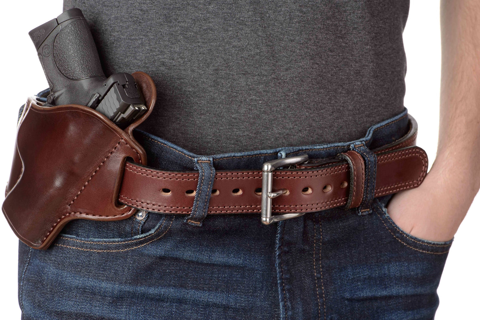 Men's Brown Double Stitched Leather Belt - The Eastwood 1.50