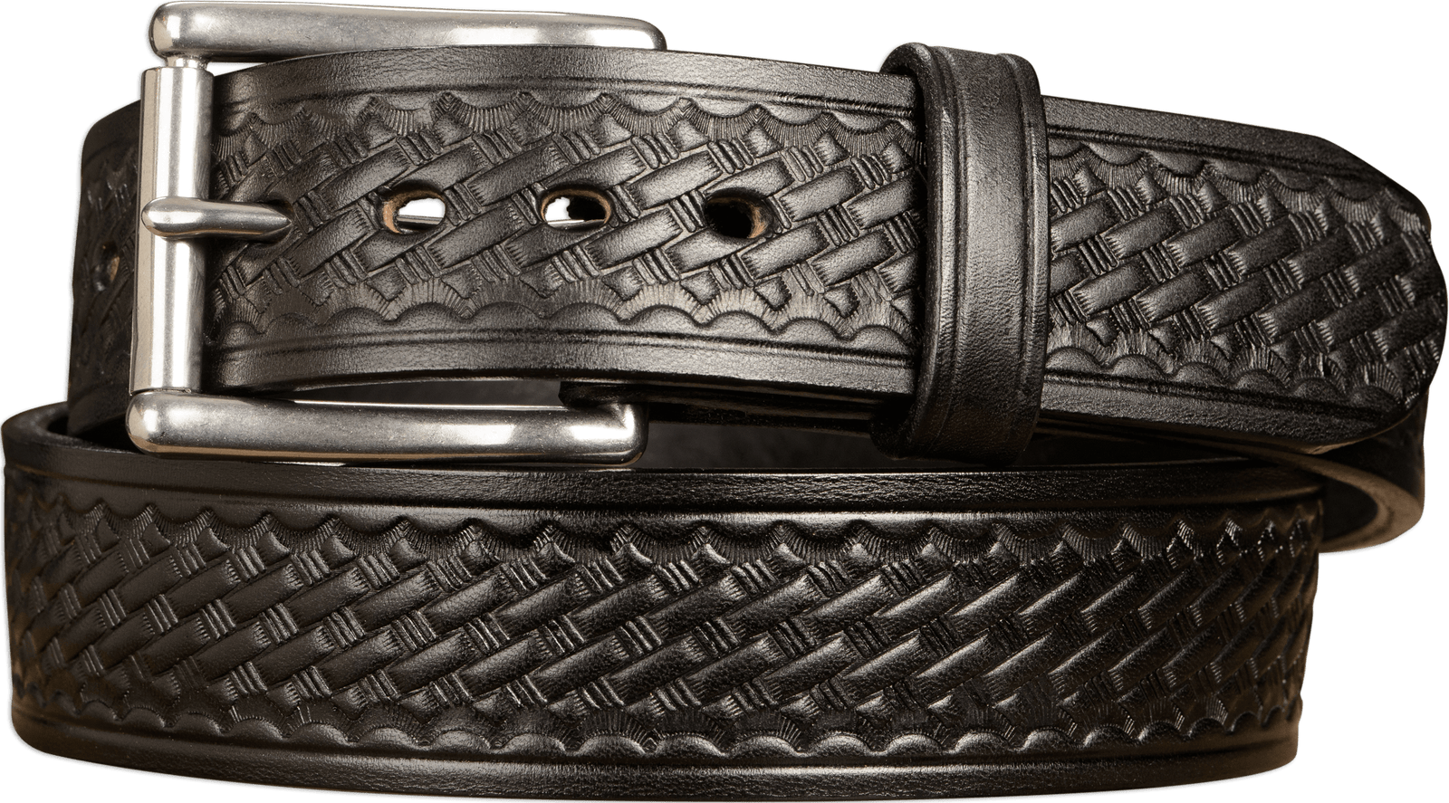 Mens Black Basket Weave Leather Belt 1.75