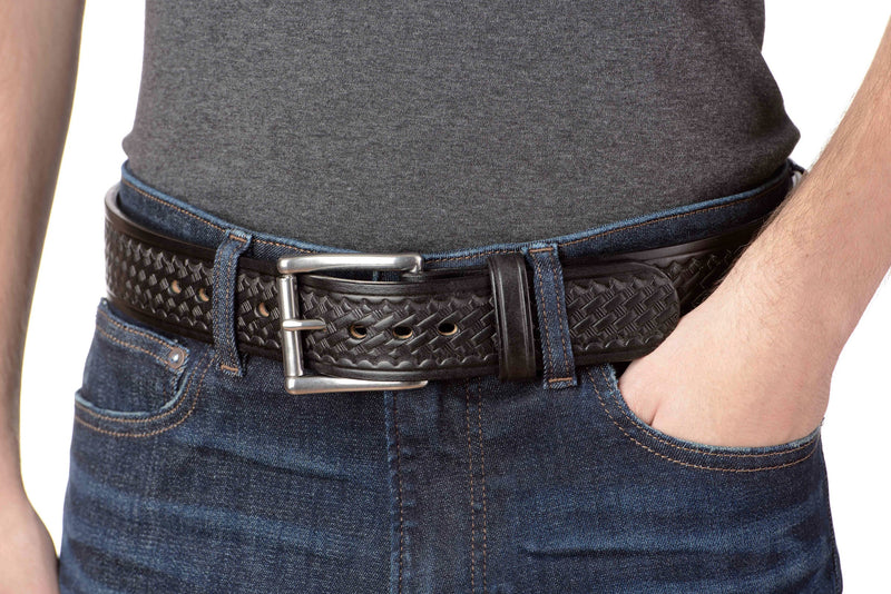 The Eastwood: Men's Black Basket Weave Leather Belt Max Thick 1.75" Extra Wide - Amish Made Belts