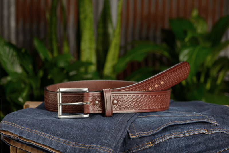 The Eastwood: Men's Brown Basket Weave Leather Belt Max Thick 1.75" Extra Wide - Amish Made Belts