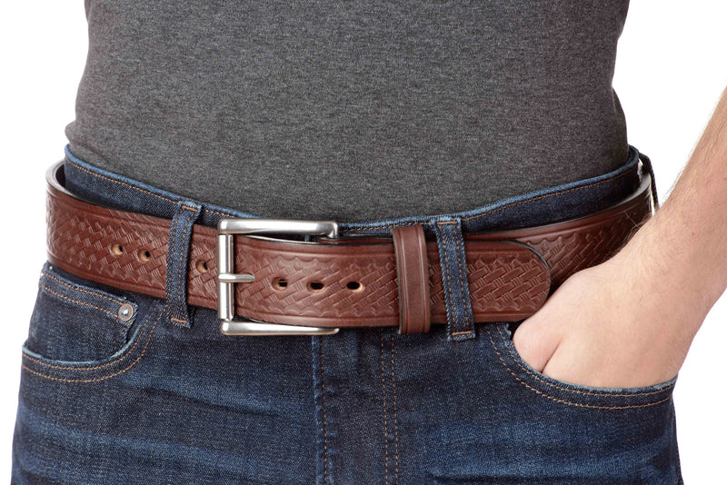 The Eastwood: Men's Brown Basket Weave Leather Belt Max Thick 1.75" Extra Wide - Amish Made Belts