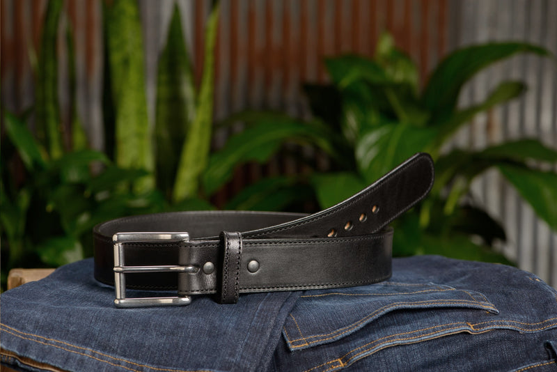 The Eastwood: Men's Black Stitched Leather Belt Max Thick 1.75" Extra Wide - Amish Made Belts