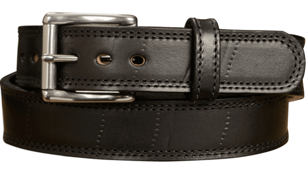 Black Leather Belt with Double Stitching & Distressed Marks