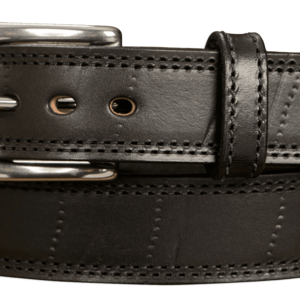 Black Leather Belt with Double Stitching & Distressed Marks Black Leather Belt with Double Stitching & Distressed Marks