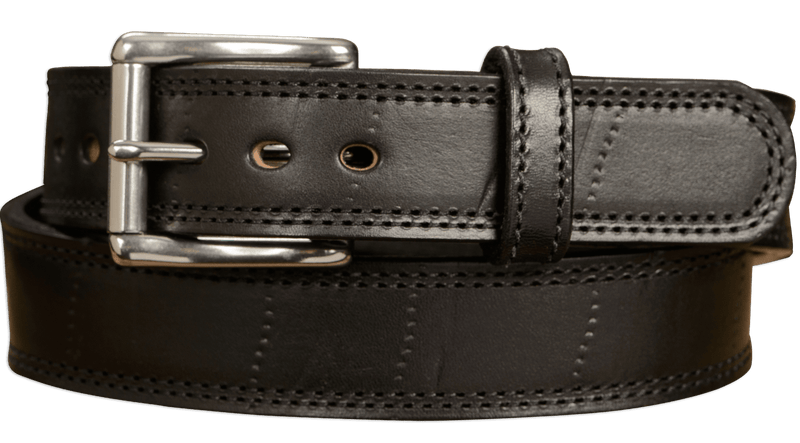 The Bomber: Men's Black Double Stitched With Distressed Marks Leather Belt 1.50" - Amish Made Belts