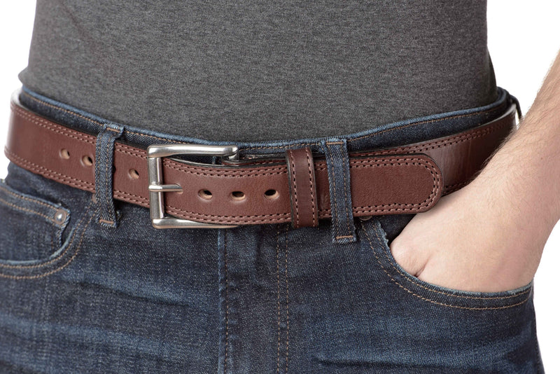 The Bomber: Men's Brown Double Stitched With Distressed Marks Leather Belt 1.50" - Amish Made Belts