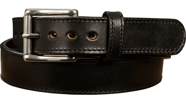 The Norris: Men's Black Stitched Leather Belt With Steel Core Max Thick 1.50" - Amish Made Belts