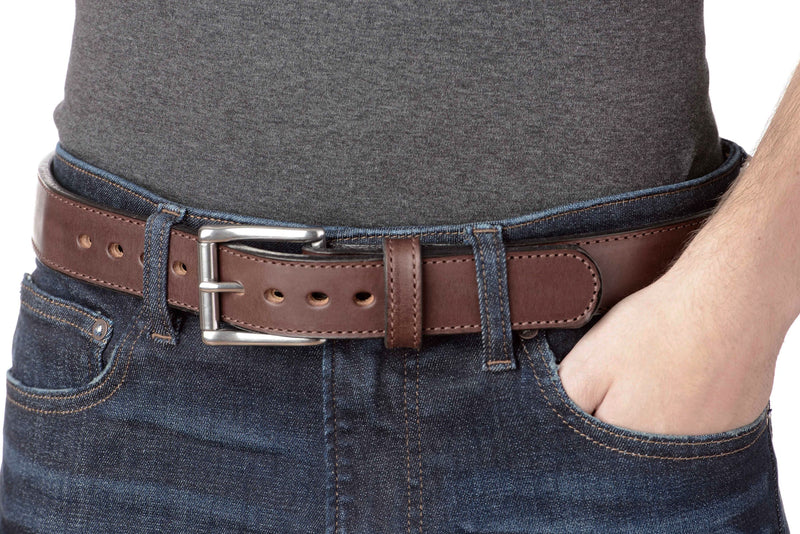 The Norris: Men's Brown Stitched Leather Belt With Steel Core Max Thick 1.50" - Amish Made Belts
