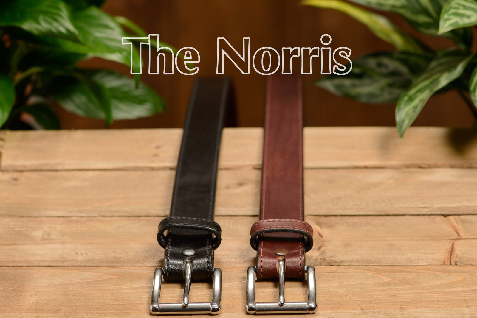 The Norris: Men's Black Stitched Leather Belt With Steel