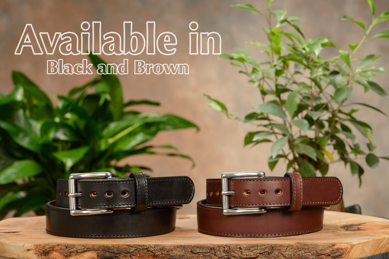 The Norris: Men's Brown Stitched Leather Belt With Steel Core Max Thick 1.50" - Amish Made Belts
