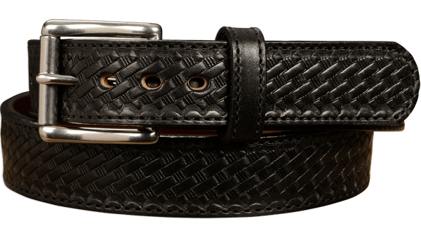The Norris: Black Stitched Basket Weave Max Thick With Steel Core 1.50" - Amish Made Belts
