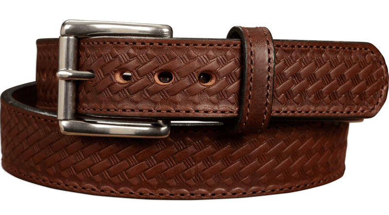 The Norris: Brown Stitched Basket Weave Max Thick With Steel Core 1.50" - Amish Made Belts