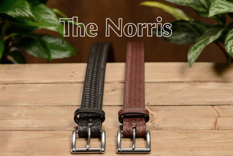 The Norris: Black Stitched Basket Weave Max Thick With Steel Core 1.50" - Amish Made Belts