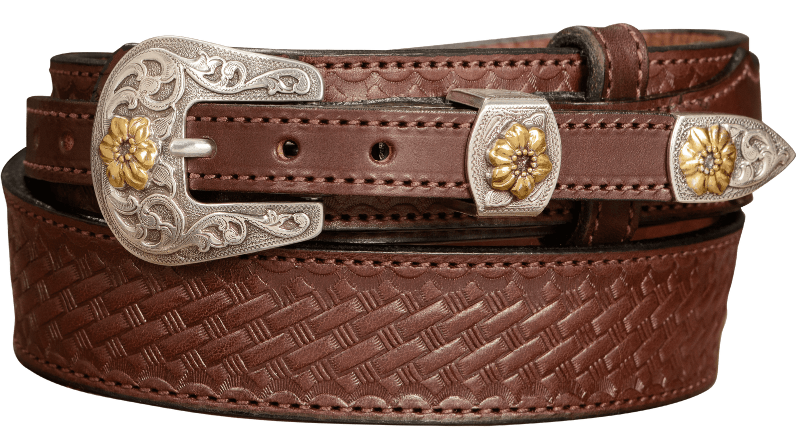 Men's Brown Stitched Basket Weave Western Ranger - The Texan 1.50 Men's Brown Stitched Basket Weave Western Ranger - The Texan 1.50