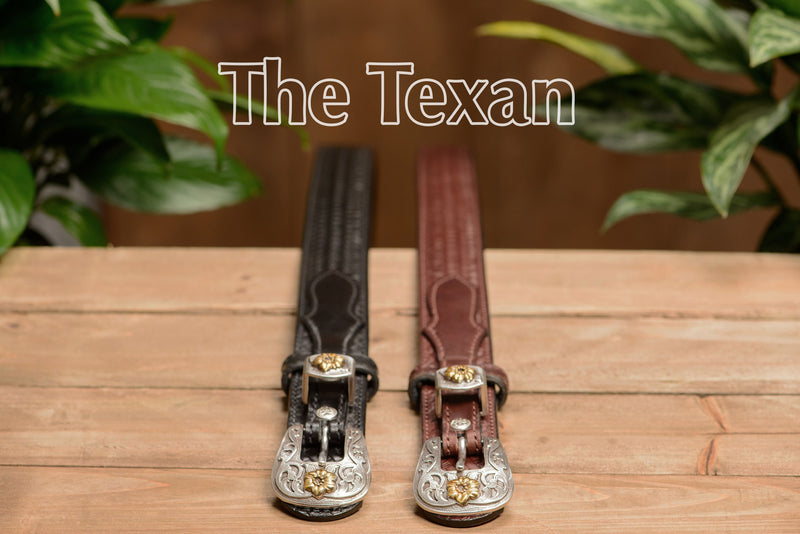The Texan: Brown Stitched Basket Weave Western Ranger 1.50" - Amish Made Belts