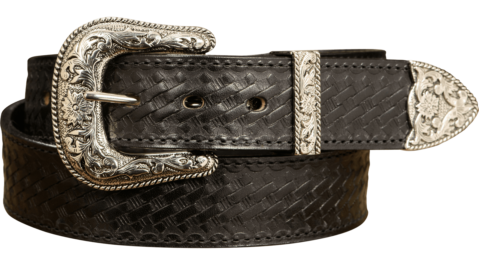 Black textured leather statement buckle unisex belt size medium western boho Women main image 2