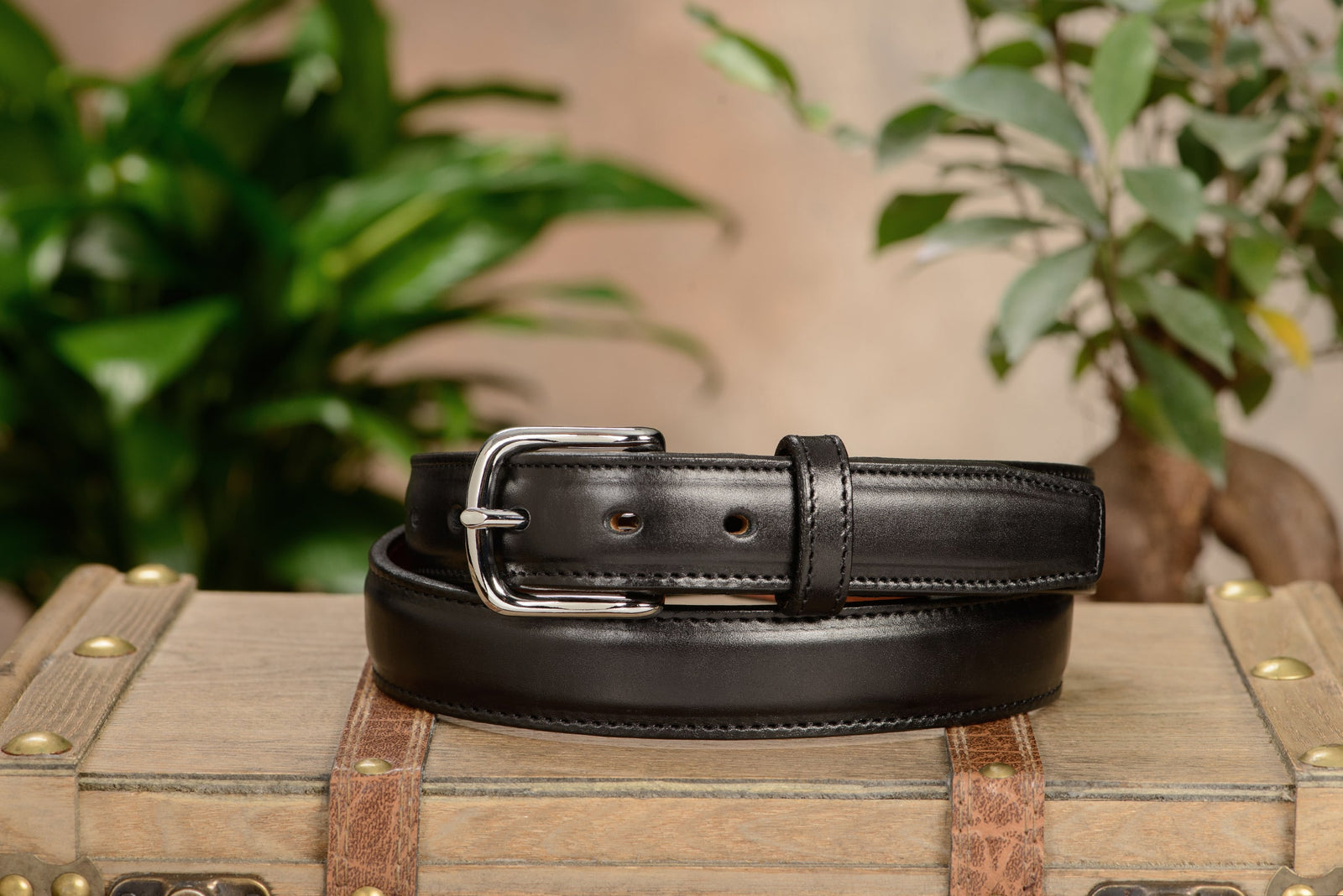 black leather dress belt The Stallion: Stitched Italian Full Grain Leather 1.25