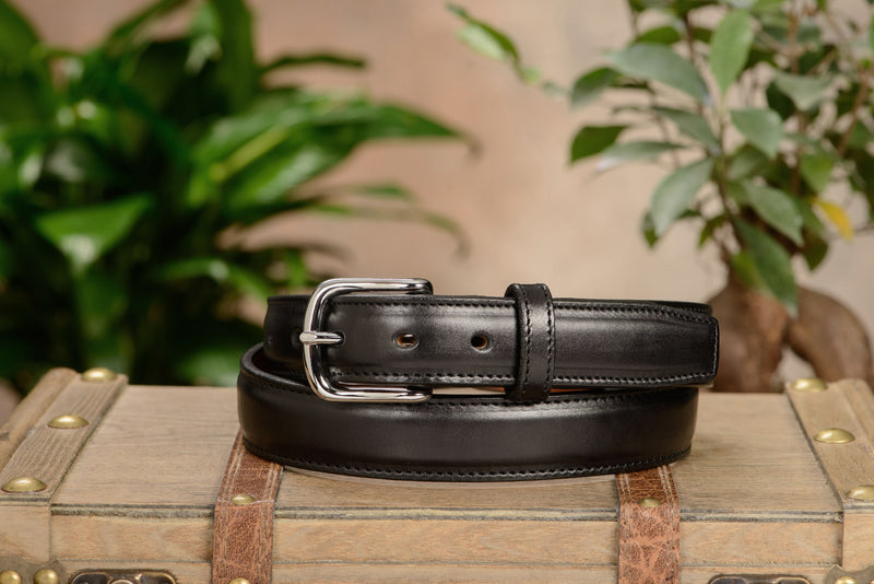 The Stallion: Black Stitched Italian Leather 1.25" - Amish Made Belts