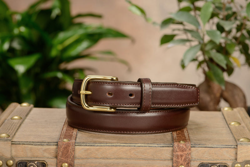The Stallion: Brown Stitched Italian Leather With Brass Buckle 1.25" - Amish Made Belts