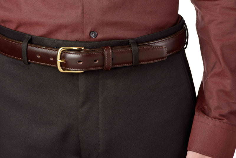 The Stallion: Brown Stitched Italian Leather With Steel Core And Brass Buckle 1.25" - Amish Made Belts