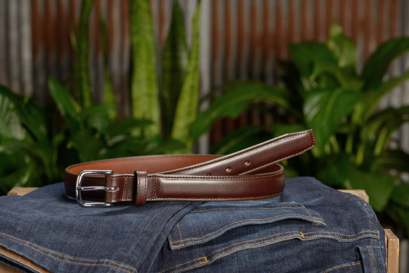 The Stallion: Brown Stitched Italian Leather With Chrome Buckle 1.25" - Amish Made Belts