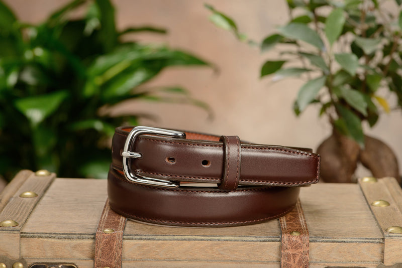 The Stallion: Brown Stitched Italian Leather With Chrome Buckle 1.25" - Amish Made Belts