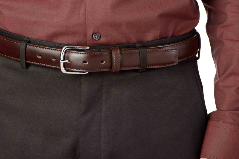 The Stallion: Brown Stitched Italian Leather With Steel Core And Chrome Buckle 1.25" - Amish Made Belts