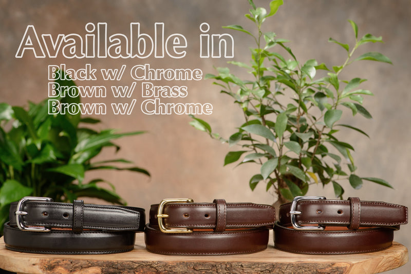 The Stallion: Brown Stitched Italian Leather With Brass Buckle 1.25" - Amish Made Belts