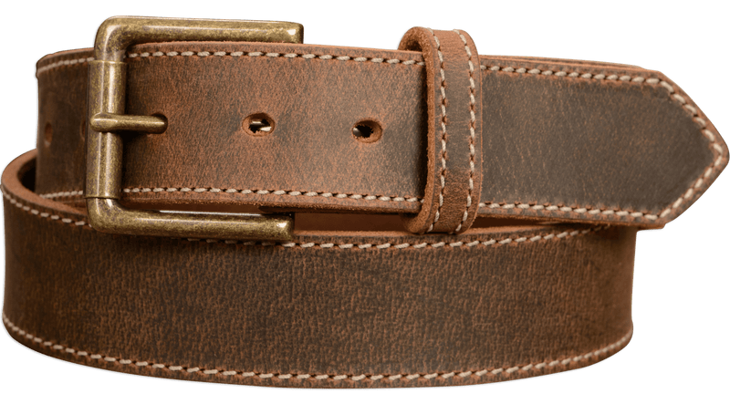 The Crazy Horse: Men's Rustic Brown Stitched Leather Belt 1.50" - Amish Made Belts