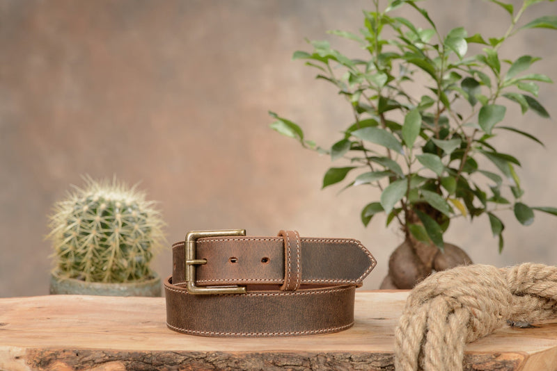 SPECIAL OFFER The Crazy Horse: Rustic Brown Stitched 1.50" HUGE SITE BUSTER DEAL! - Amish Made Belts