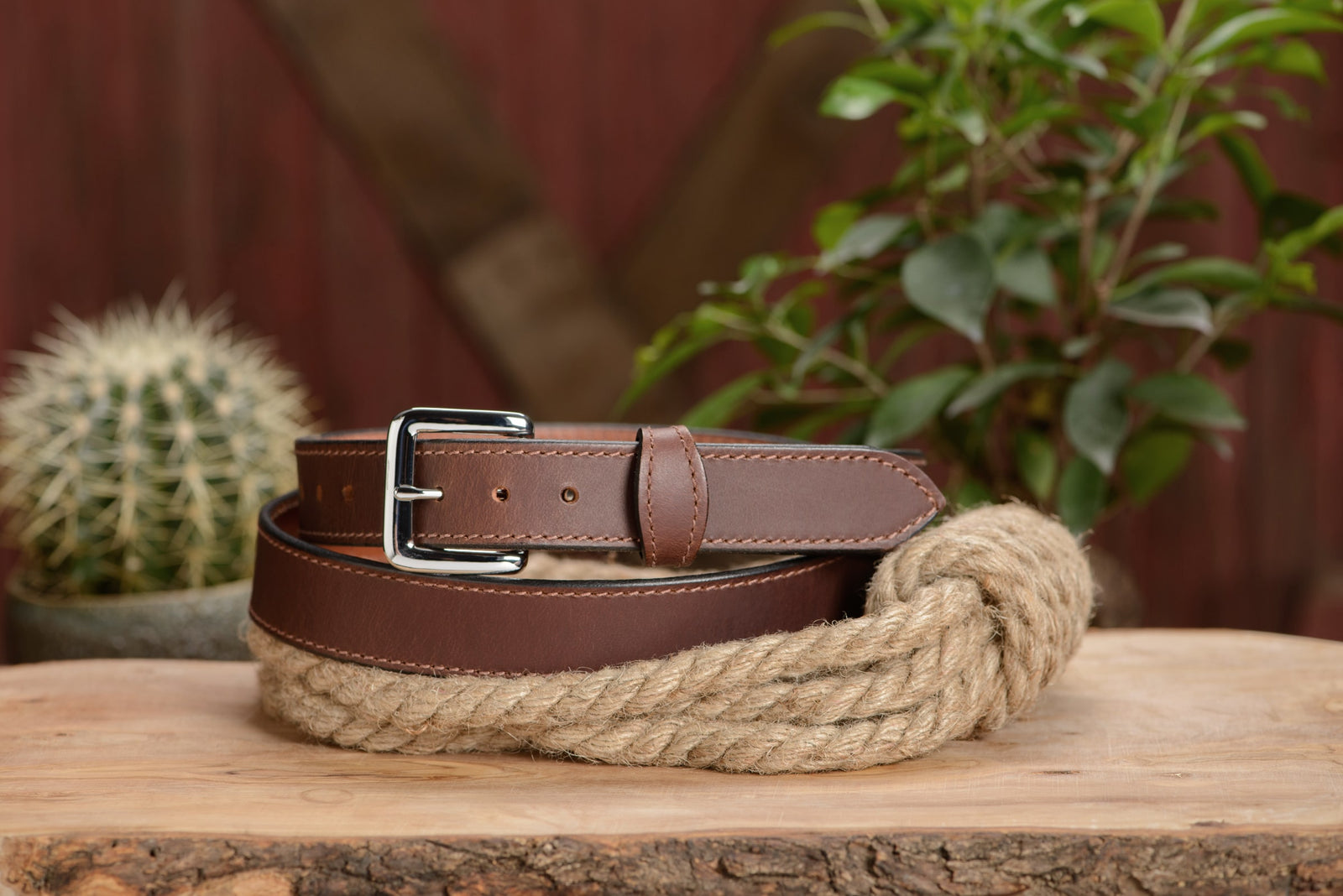 Brown Leather Belt | Stitched Water Buffalo W/ Snaps | 1.25