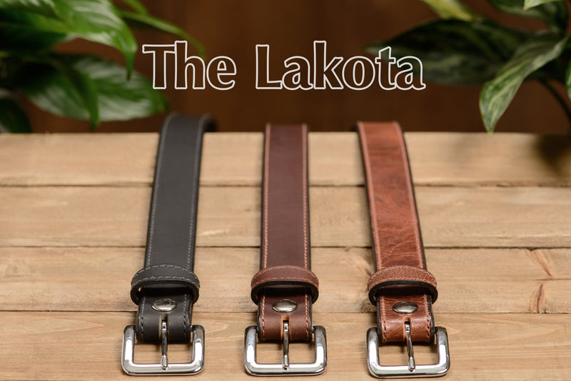 The Lakota: Rustic Brown Stitched Water Buffalo With Snaps 1.25" - Amish Made Belts