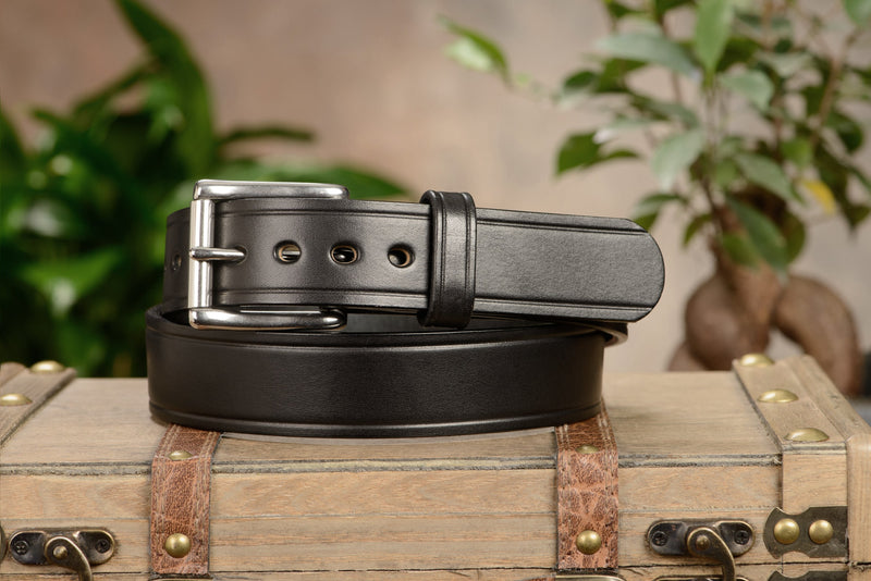The Eastwood: Men's Black Creased Accent Leather Belt Max Thick 1.50" - Amish Made Belts