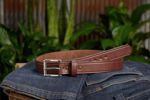 The Eastwood: Men's Brown Creased Accent Leather Belt Max Thick 1.50" - Amish Made Belts