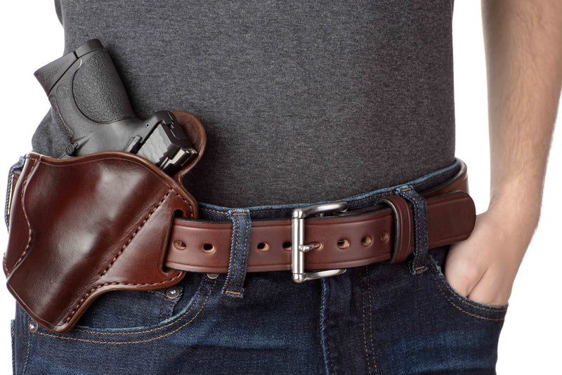 The Eastwood: Men's Brown Creased Accent Leather Belt Max Thick 1.50" - Amish Made Belts