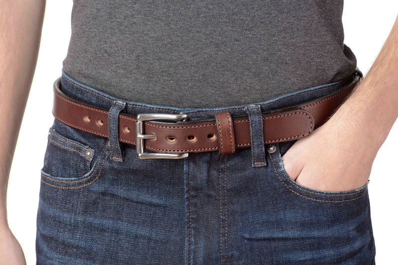 The Eastwood: Men's Brown Stitched Leather Belt Max Thick 1.25" - Amish Made Belts
