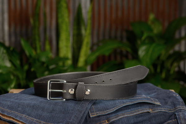 SPECIAL OFFER The Lakota: Black Stitched Water Buffalo With Snaps 1.50" - Amish Made Belts