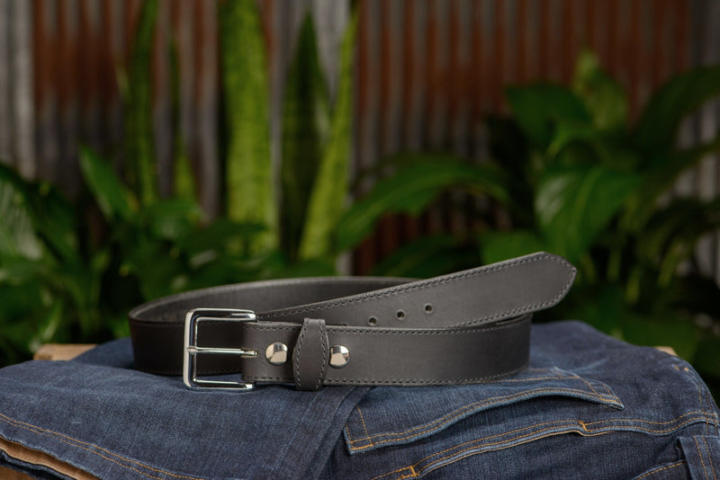 SPECIAL OFFER The Lakota: Black Stitched Water Buffalo With Snaps 1.50" - Amish Made Belts