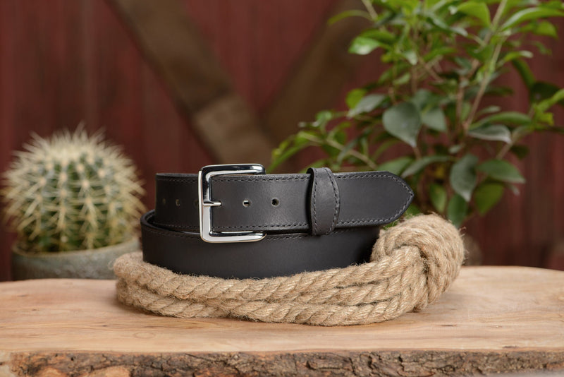 SPECIAL OFFER The Lakota: Black Stitched Water Buffalo With Snaps 1.50" - Amish Made Belts