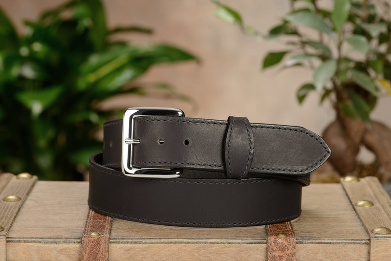 SPECIAL OFFER The Lakota: Black Stitched Water Buffalo With Snaps 1.50" - Amish Made Belts