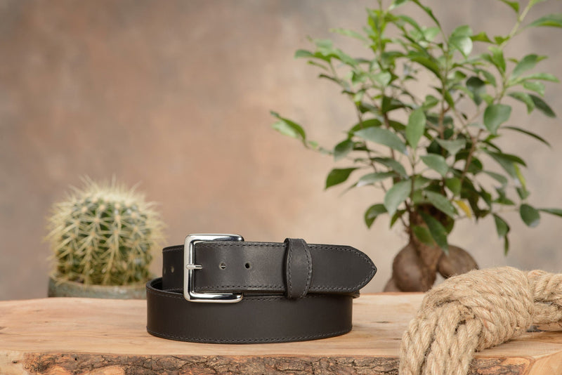 SPECIAL OFFER The Lakota: Black Stitched Water Buffalo With Snaps 1.50" - Amish Made Belts