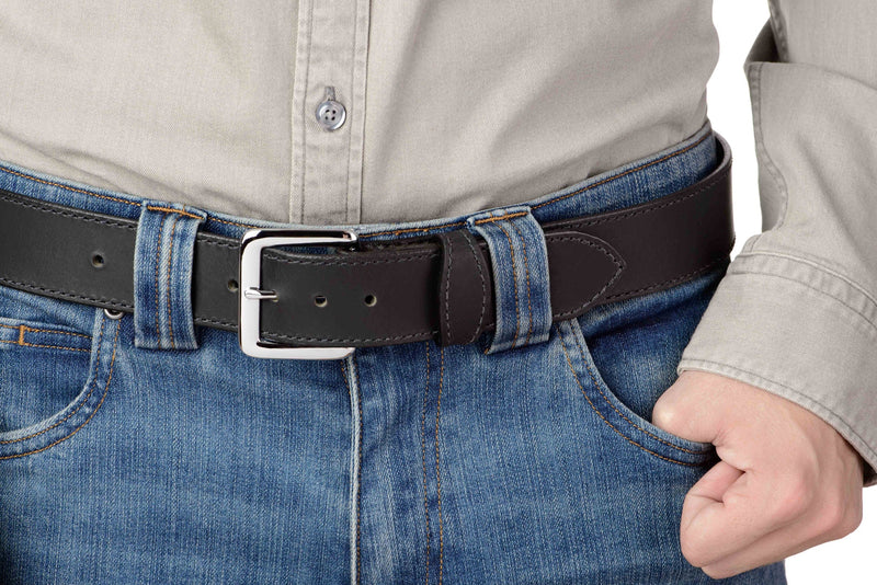 SPECIAL OFFER The Lakota: Black Stitched Water Buffalo With Snaps 1.50" - Amish Made Belts