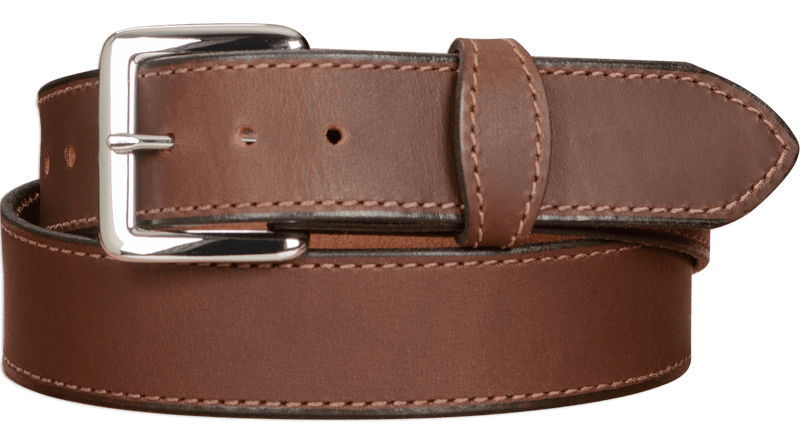 SPECIAL OFFER The Lakota: Brown Stitched Water Buffalo With Snaps 1.50" - Amish Made Belts
