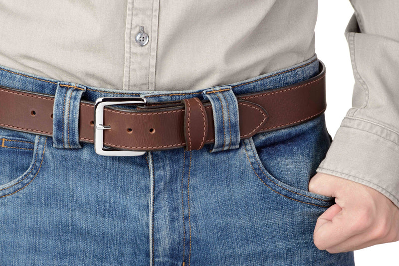 SPECIAL OFFER The Lakota: Brown Stitched Water Buffalo With Snaps 1.50" - Amish Made Belts