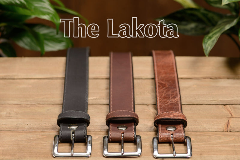 SPECIAL OFFER The Lakota: Brown Stitched Water Buffalo With Snaps 1.50" - Amish Made Belts