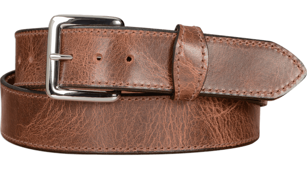 SPECIAL OFFER The Lakota: Rustic Brown Stitched Water Buffalo With Snaps 1.50" - Amish Made Belts